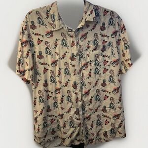 Kahuna Bay By Visitor Men’s Hawaii Shirt Cream Short Sleeve Hula Girl Sz XL